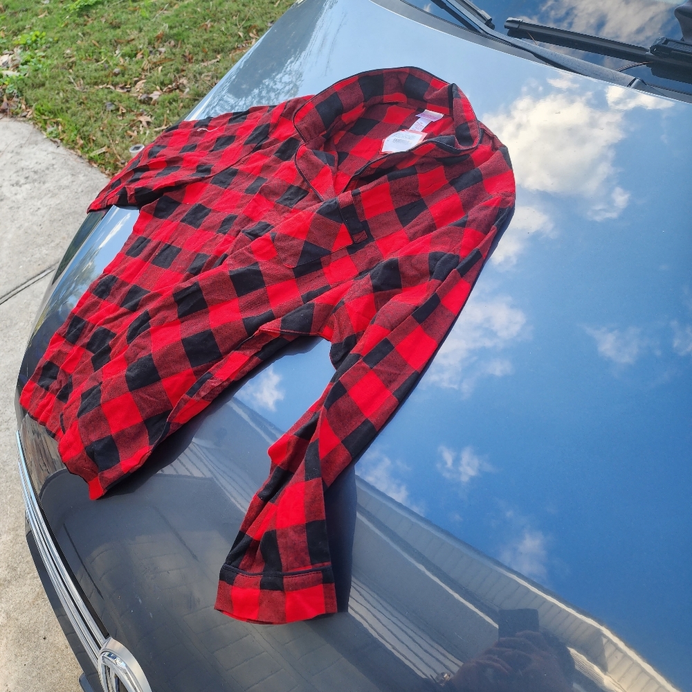 Women's Holiday Buffalo Check Plaid Flannel Pajama Top shirt - Wondershop - Picture 3 of 5